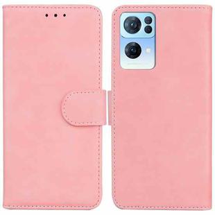 For OPPO Reno7 Pro 5G Skin Feel Pure Color Flip Leather Phone Case(Pink)