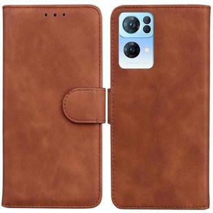 For OPPO Reno7 Pro 5G Skin Feel Pure Color Flip Leather Phone Case(Brown)