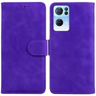For OPPO Reno7 Pro 5G Skin Feel Pure Color Flip Leather Phone Case(Purple)
