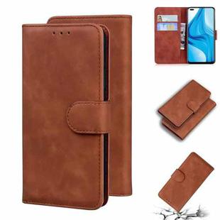 For OPPO Reno4 Lite/F17 Pro/A93/Reno4 F Skin Feel Pure Color Flip Leather Phone Case(Brown)