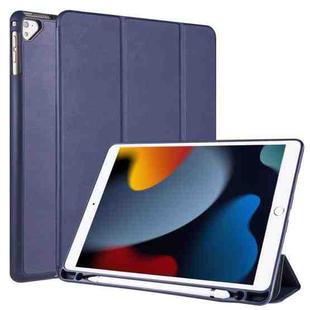 For iPad 9 / 8 / 7 / 6 / 5 Horizontal Flip Tablet PC PU Leather Case with Three-folding Holder & Pen Slot(Dark Blue)