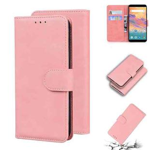 For UMIDIGI A3s Skin Feel Pure Color Flip Leather Phone Case(Pink)