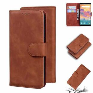For UMIDIGI A3s Skin Feel Pure Color Flip Leather Phone Case(Brown)