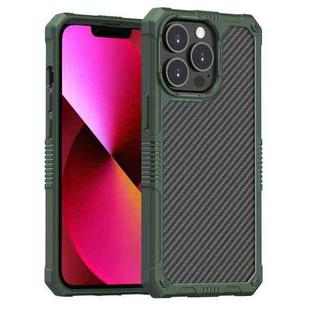 For iPhone 13 Pro Max Carbon Fiber Shockproof Case (Dark Green)