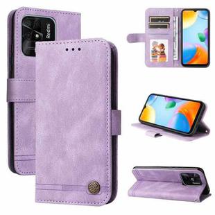 For Xiaomi Redmi 10C 4G / Redmi 10 India Version Skin Feel Life Tree Metal Button Leather Phone Case(Purple)