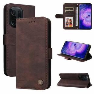 For OPPO Find X5 Skin Feel Life Tree Metal Button Leather Phone Case(Brown)