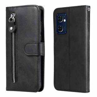 For OPPO Reno7 5G / Find X5 Lite International Version Fashion Calf Texture Zipper Horizontal Flip Leather Case(Black)