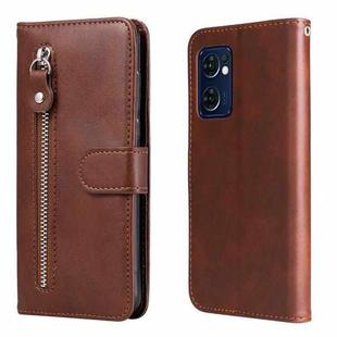 For OPPO Reno7 5G / Find X5 Lite International Version Fashion Calf Texture Zipper Horizontal Flip Leather Case(Brown)