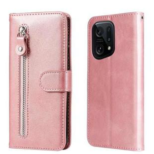 For OPPO Find X5 Fashion Calf Texture Zipper Horizontal Flip Leather Case(Rose Gold)