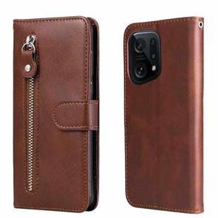 For OPPO Find X5 Pro Fashion Calf Texture Zipper Horizontal Flip Leather Case(Brown)