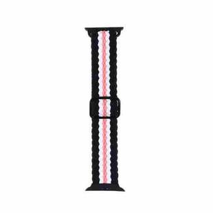 Nylon Braid Watch Band For Apple Watch Series 8&7 41mm / SE 2&6&SE&5&4 40mm / 3&2&1 38mm(Black White Pink)