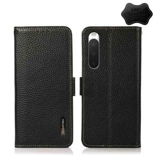 For Sony Xperia 10 IV KHAZNEH Side-Magnetic Litchi Genuine Leather RFID Phone Case(Black)