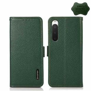 For Sony Xperia 10 IV KHAZNEH Side-Magnetic Litchi Genuine Leather RFID Phone Case(Green)