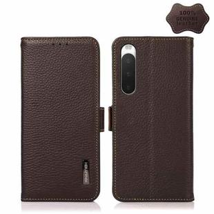 For Sony Xperia 10 IV KHAZNEH Side-Magnetic Litchi Genuine Leather RFID Phone Case(Brown)