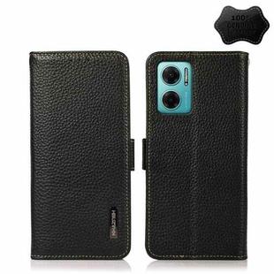 For Xiaomi Redmi Note 11E / Redmi 10 5G KHAZNEH Side-Magnetic Litchi Genuine Leather RFID Phone Case(Black)