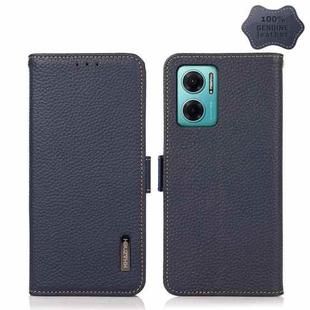 For Xiaomi Redmi Note 11E / Redmi 10 5G KHAZNEH Side-Magnetic Litchi Genuine Leather RFID Phone Case(Blue)