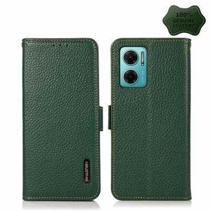 For Xiaomi Redmi Note 11E / Redmi 10 5G KHAZNEH Side-Magnetic Litchi Genuine Leather RFID Phone Case(Green)