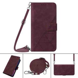For vivo V21e 5G Crossbody 3D Embossed Flip Leather Phone Case(Wine Red)