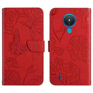 For Nokia 1.4 Skin Feel Butterfly Peony Embossed Leather Phone Case(Red)