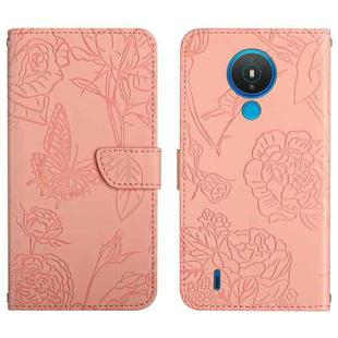 For Nokia 1.4 Skin Feel Butterfly Peony Embossed Leather Phone Case(Pink)