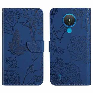 For Nokia 1.4 Skin Feel Butterfly Peony Embossed Leather Phone Case(Blue)
