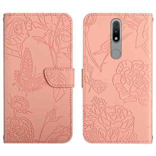 For Nokia 2.4 Skin Feel Butterfly Peony Embossed Leather Phone Case(Pink)