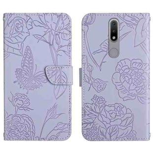 For Nokia 2.4 Skin Feel Butterfly Peony Embossed Leather Phone Case(Purple)