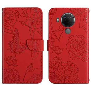 For Nokia 5.4 Skin Feel Butterfly Peony Embossed Leather Phone Case(Red)