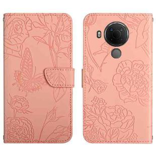 For Nokia 5.4 Skin Feel Butterfly Peony Embossed Leather Phone Case(Pink)