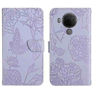 For Nokia 5.4 Skin Feel Butterfly Peony Embossed Leather Phone Case(Purple)