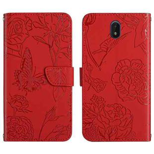 For Nokia C01 Plus Skin Feel Butterfly Peony Embossed Leather Phone Case(Red)