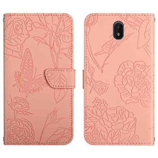 For Nokia C01 Plus Skin Feel Butterfly Peony Embossed Leather Phone Case(Pink)