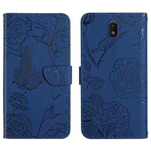 For Nokia C01 Plus Skin Feel Butterfly Peony Embossed Leather Phone Case(Blue)