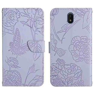 For Nokia C01 Plus Skin Feel Butterfly Peony Embossed Leather Phone Case(Purple)