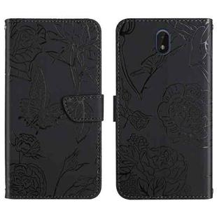 For Nokia C01 Plus Skin Feel Butterfly Peony Embossed Leather Phone Case(Black)