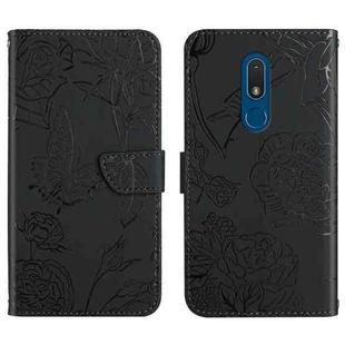 For Nokia C03 2020 Skin Feel Butterfly Peony Embossed Leather Phone Case(Black)