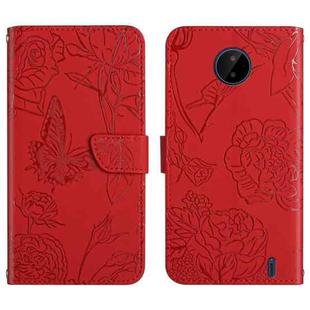 For Nokia C10 / C20 Skin Feel Butterfly Peony Embossed Leather Phone Case(Red)