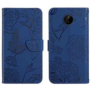 For Nokia C10 / C20 Skin Feel Butterfly Peony Embossed Leather Phone Case(Blue)