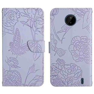 For Nokia C10 / C20 Skin Feel Butterfly Peony Embossed Leather Phone Case(Purple)