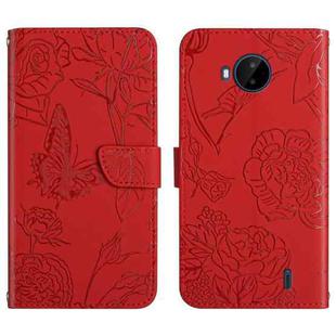 For Nokia C20 Plus Skin Feel Butterfly Peony Embossed Leather Phone Case(Red)