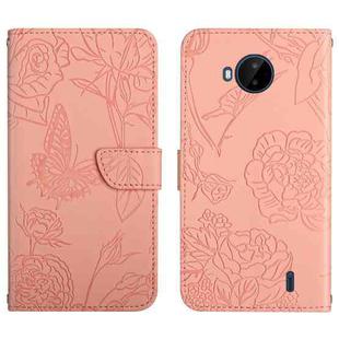 For Nokia C20 Plus Skin Feel Butterfly Peony Embossed Leather Phone Case(Pink)