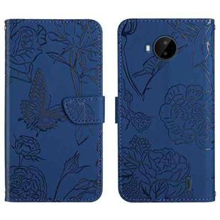 For Nokia C20 Plus Skin Feel Butterfly Peony Embossed Leather Phone Case(Blue)