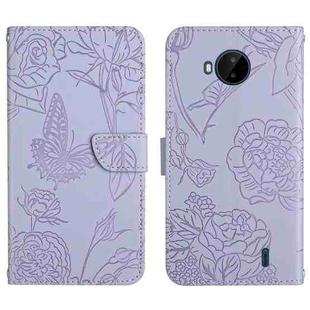 For Nokia C20 Plus Skin Feel Butterfly Peony Embossed Leather Phone Case(Purple)