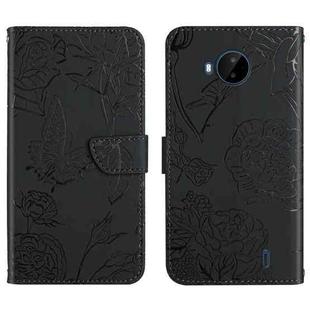 For Nokia C20 Plus Skin Feel Butterfly Peony Embossed Leather Phone Case(Black)