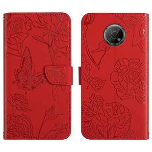 For Nokia G300 Skin Feel Butterfly Peony Embossed Leather Phone Case(Red)