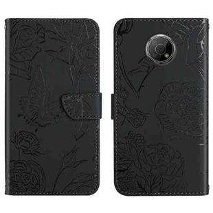 For Nokia G300 Skin Feel Butterfly Peony Embossed Leather Phone Case(Black)