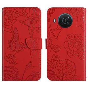 For Nokia X20 Skin Feel Butterfly Peony Embossed Leather Phone Case(Red)