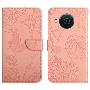 For Nokia X20 Skin Feel Butterfly Peony Embossed Leather Phone Case(Pink)