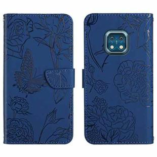 For Nokia XR20 Skin Feel Butterfly Peony Embossed Leather Phone Case(Blue)