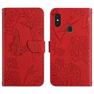 For Gigaset GS3 Skin Feel Butterfly Peony Embossed Leather Phone Case(Red)